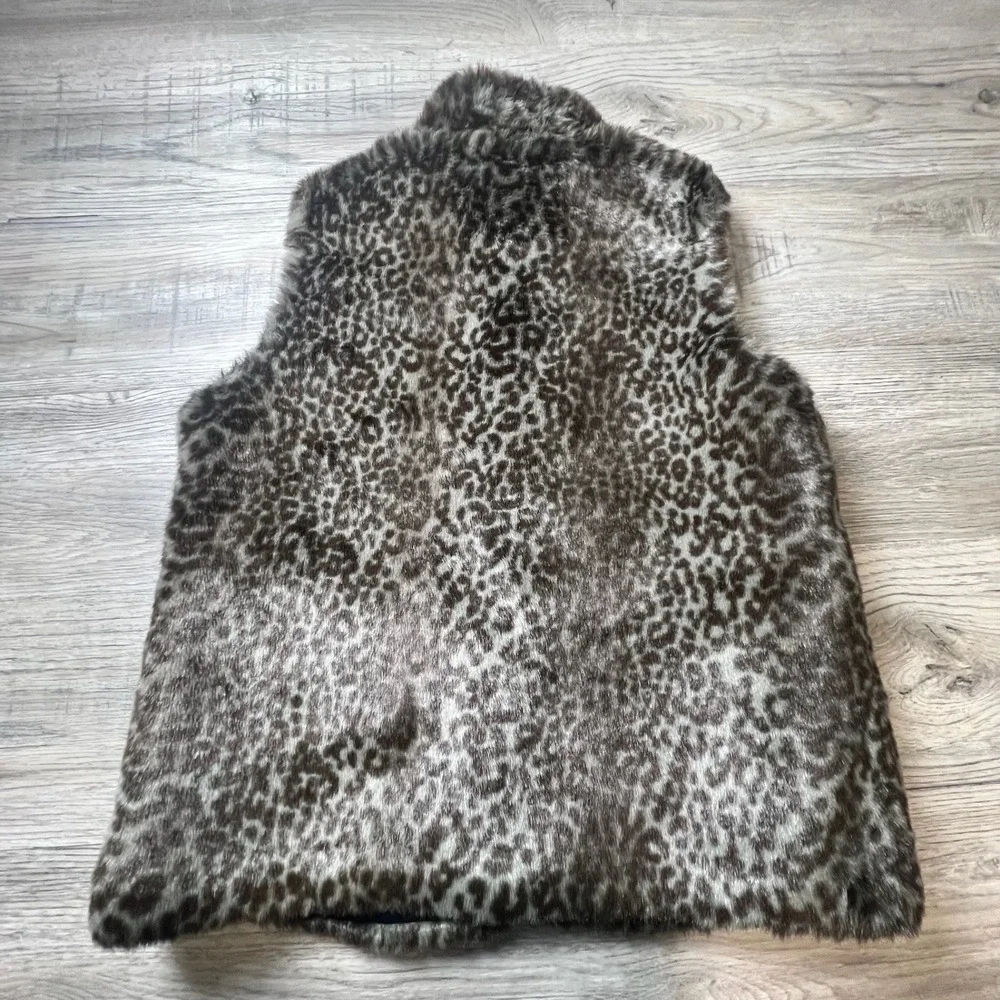 Guess Reversible Vest Womens M Brown Leopard Faux Fur Black Satin Zip Up AF47‎